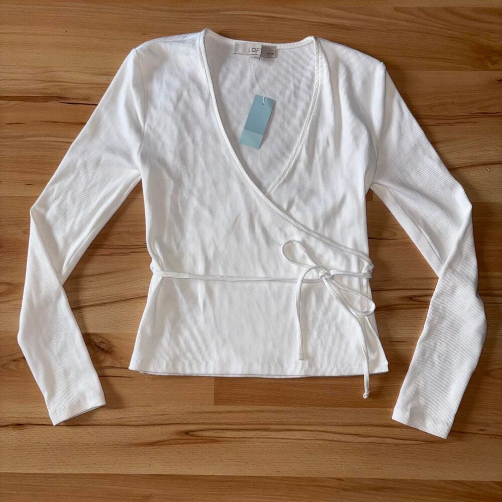 LOFT NWT Cottagecore White Long Sleeve Wrap Top size SP